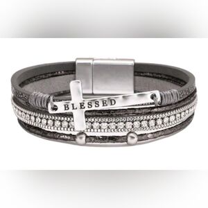 Blessed Cross Multi-Layer Grey Bracelet